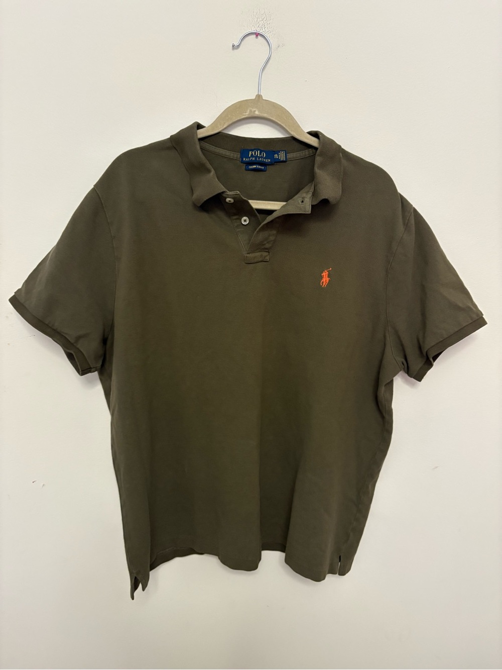 Polo Ralph Lauren Mens XXL Classic Fit Olive Green Orange Pony Polo Shirt Cotton
